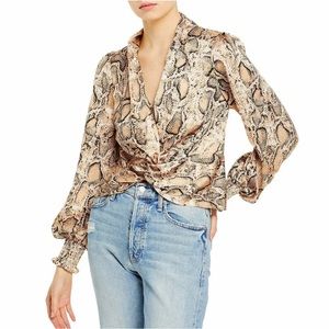 NWT Aqua Bloomingdales Twist-Front Snakeskin Silky Blouse Size Small